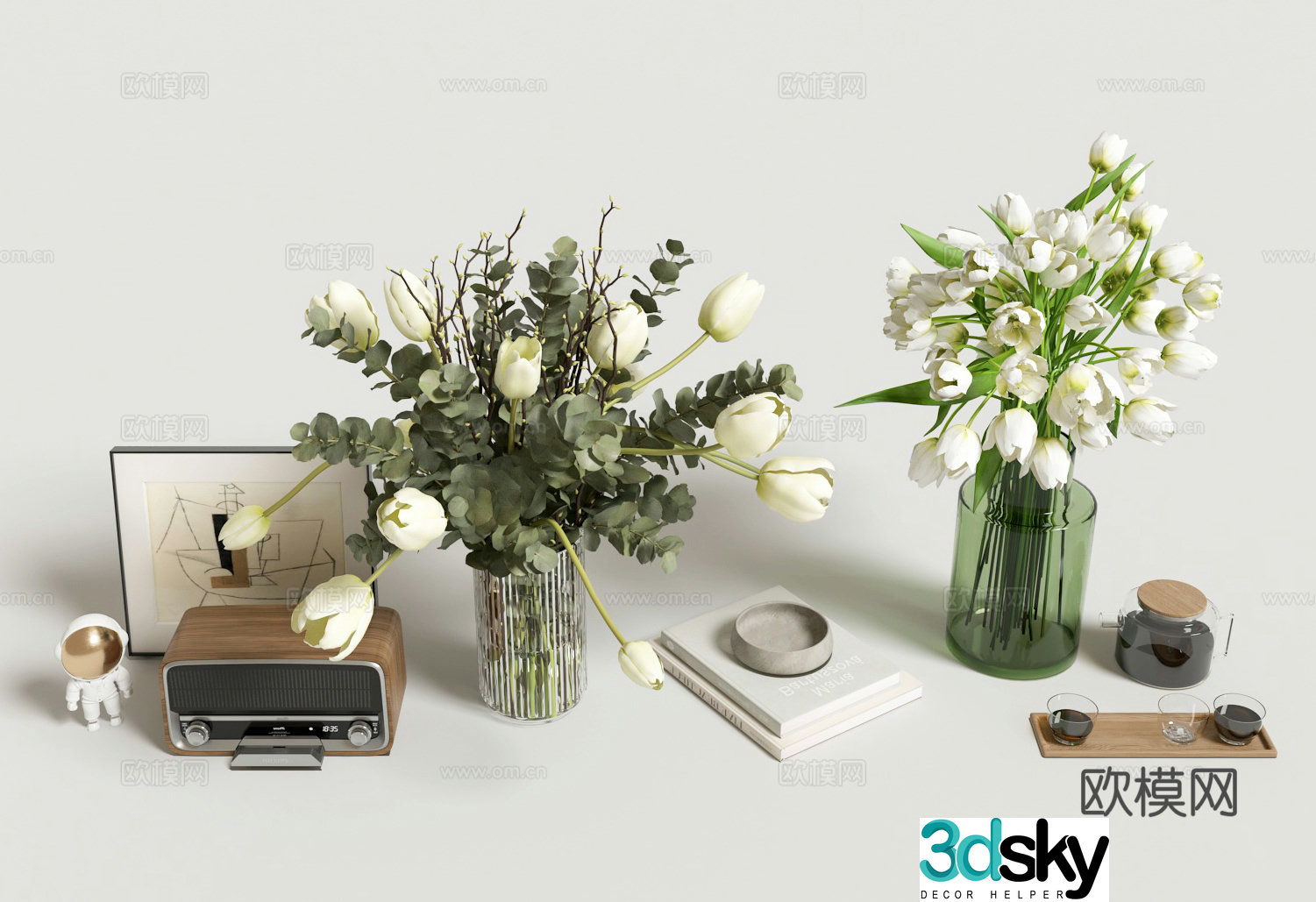 Desktop ornaments Vase Flower Art Radio Book 3D Model