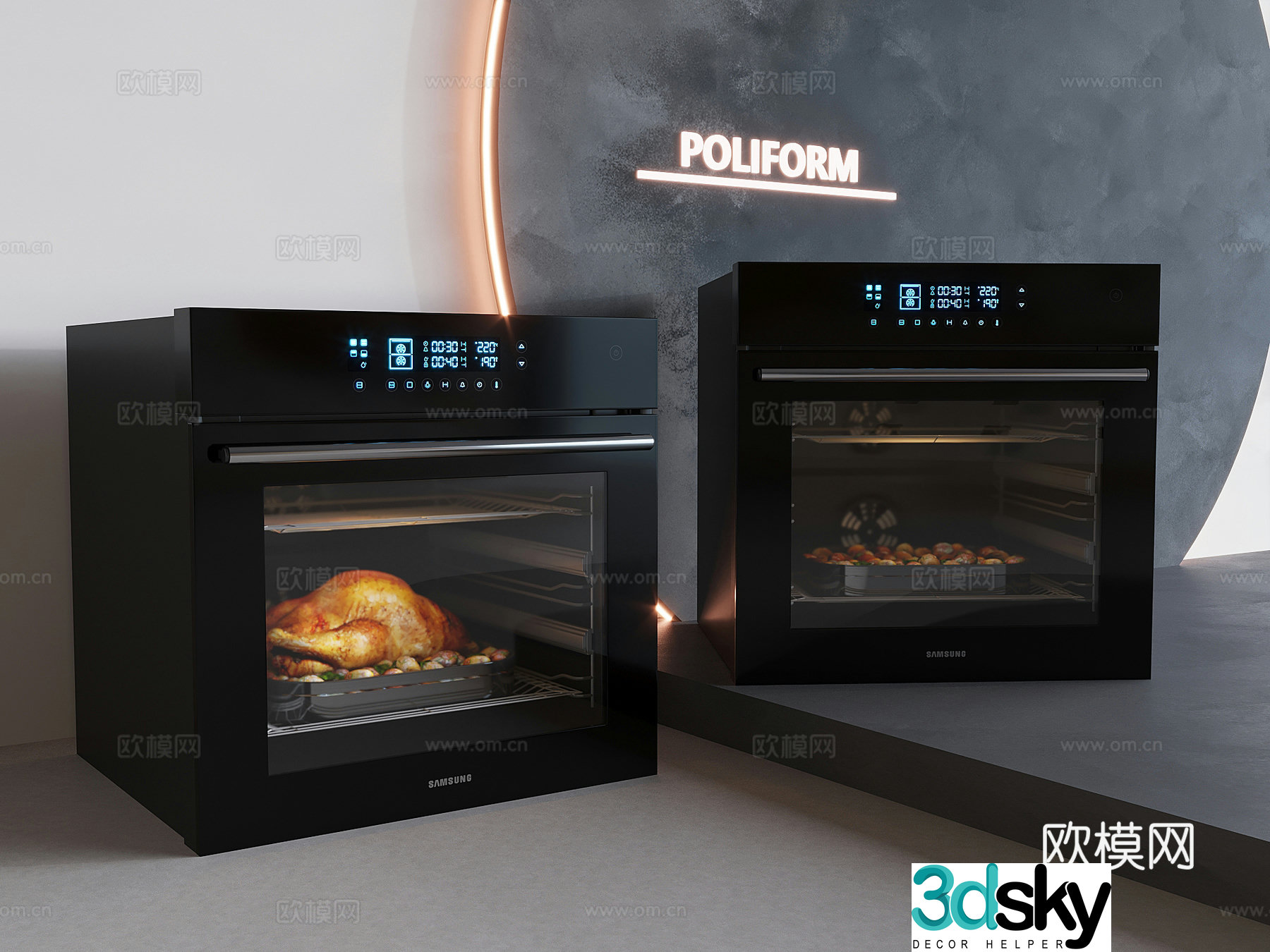 Intelligent embedded oven steaming and baking integrated kitchen appliances 3D model