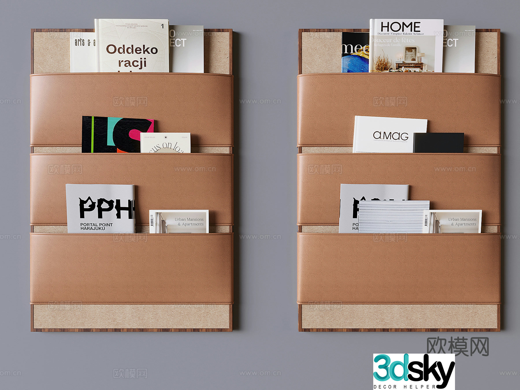 Wall -mounted magazine storage bag book Book Book Set 3D Model