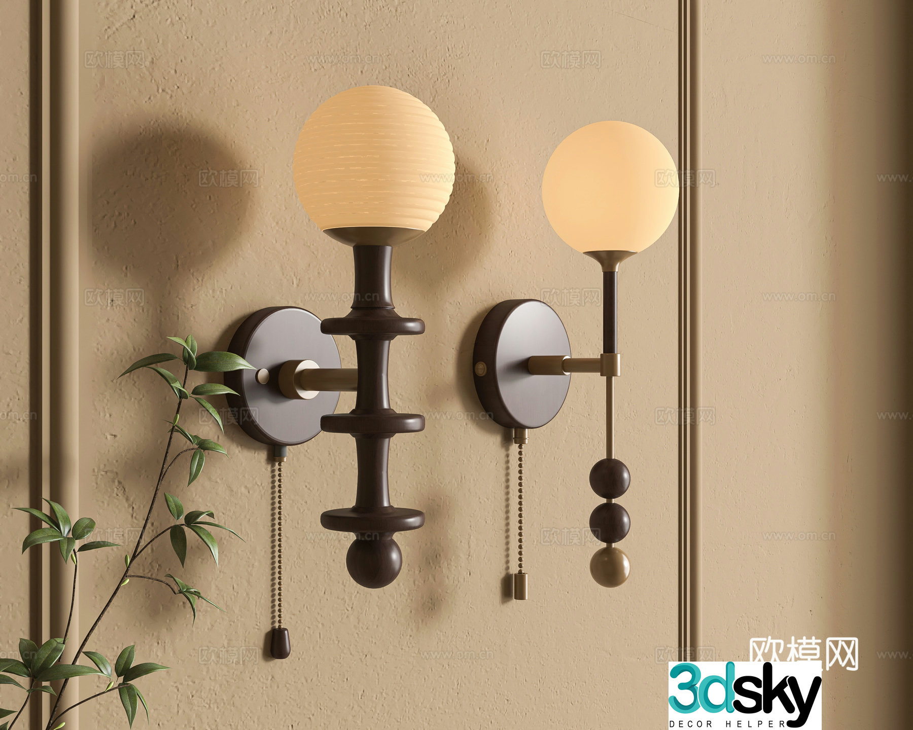 Middle -aged wind wall lamp 3D model