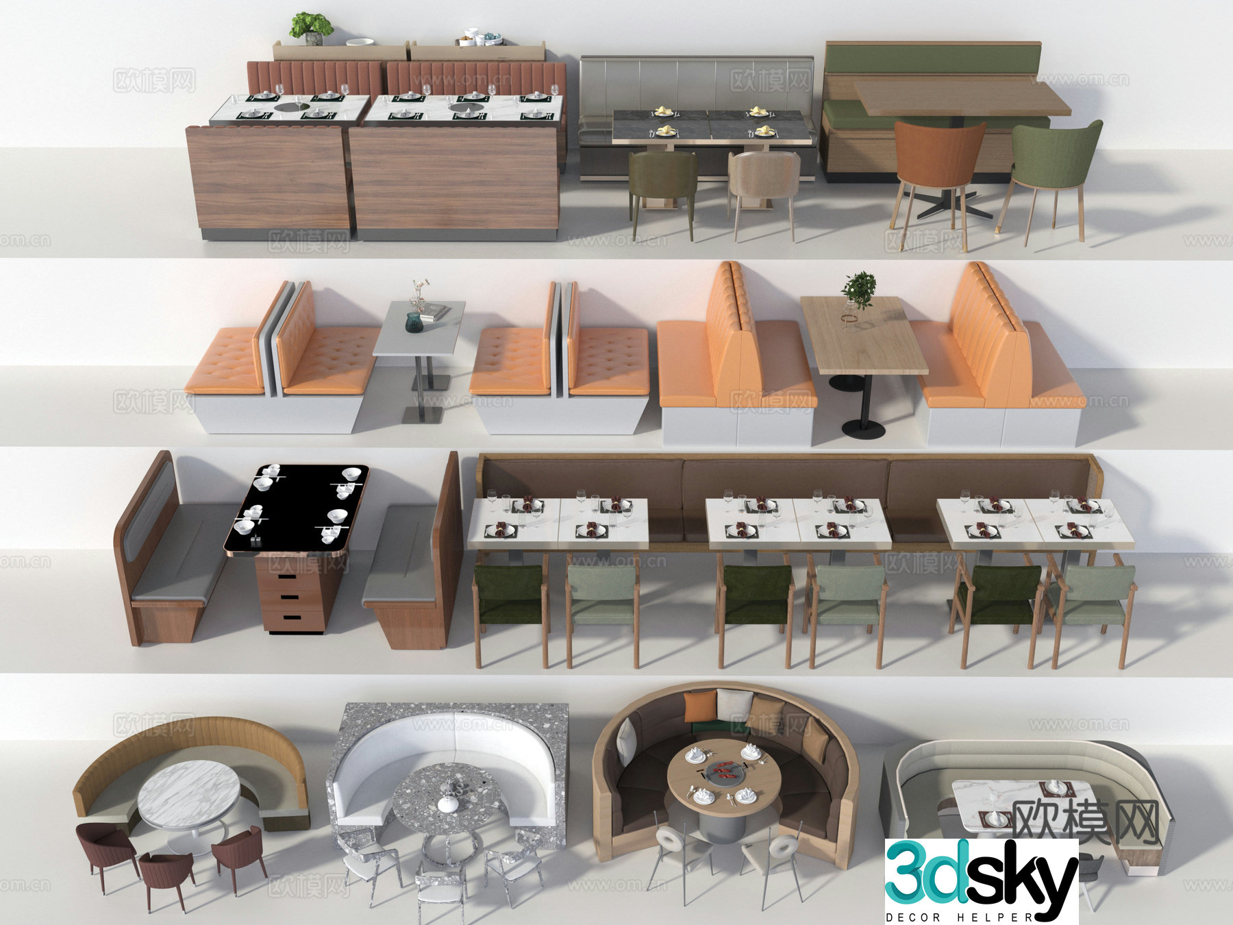 Restaurant booth dining table and chair 3d model