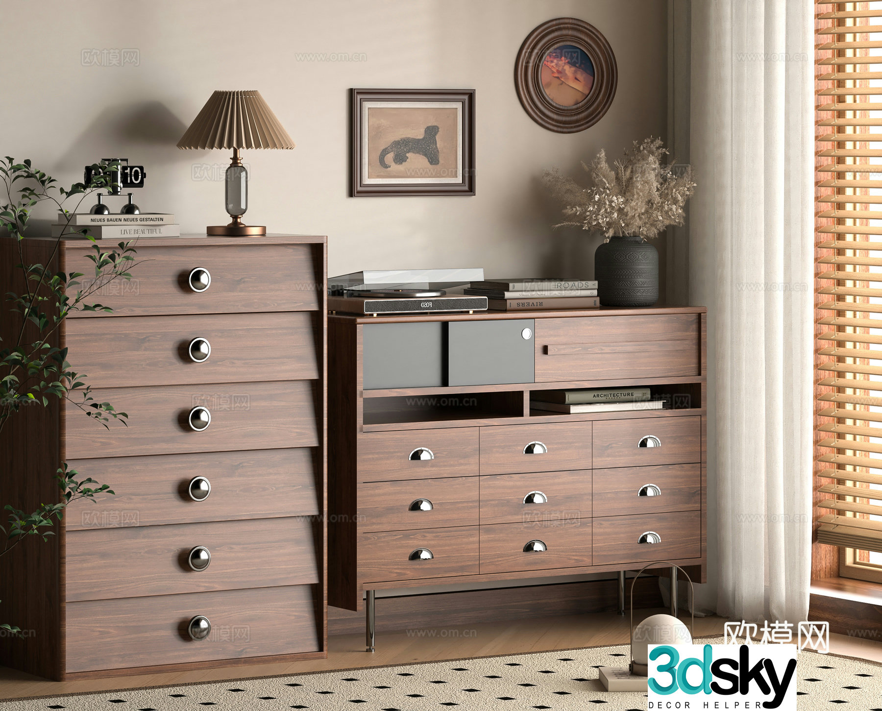 Middle-aged style entrance cabinet chest cabinet 3d model