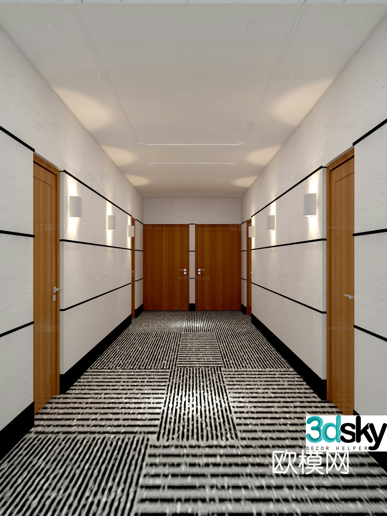 Modern Apartment Corridor Residential Hallway 3d Model