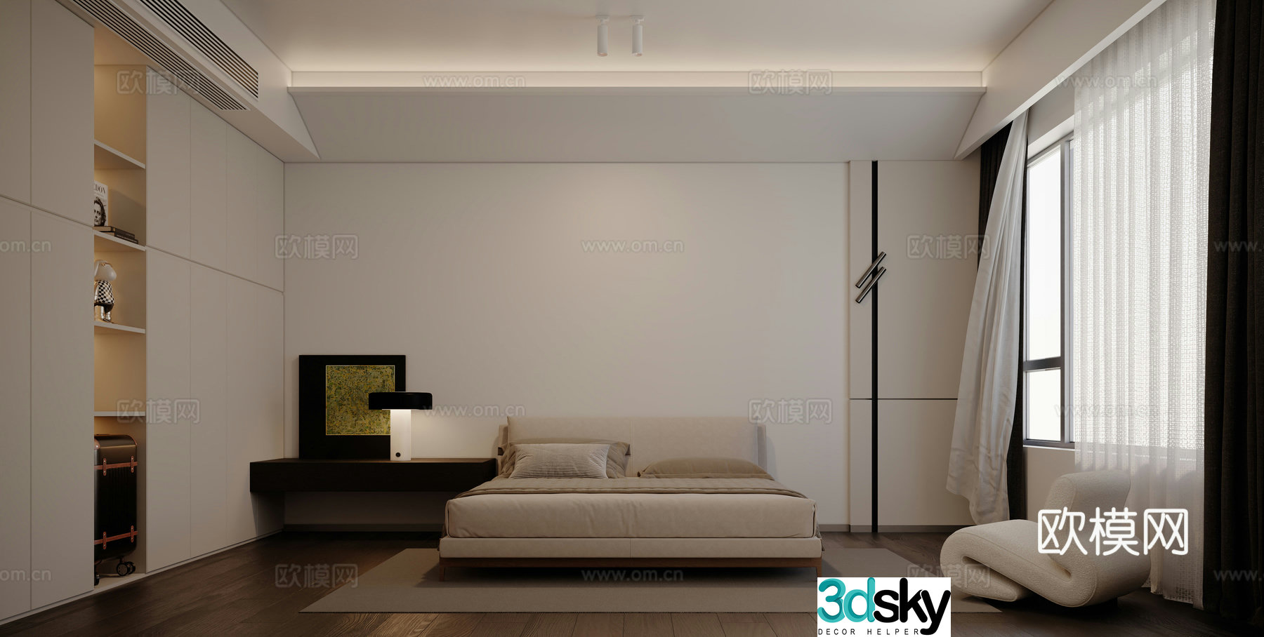 Modern minimalist bedroom master bedroom 3d model