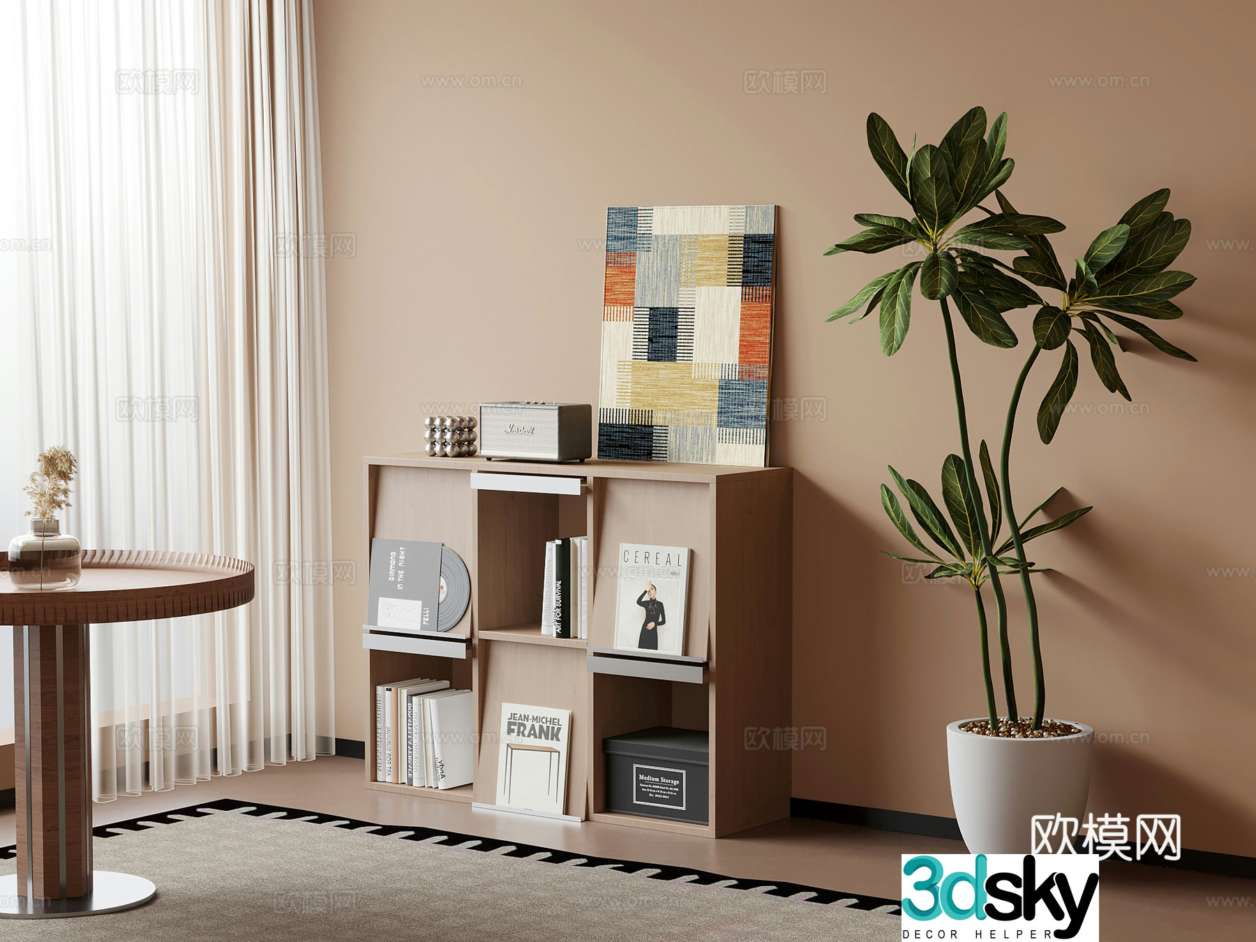 Middle-aged bookcase low cabinet 3D model