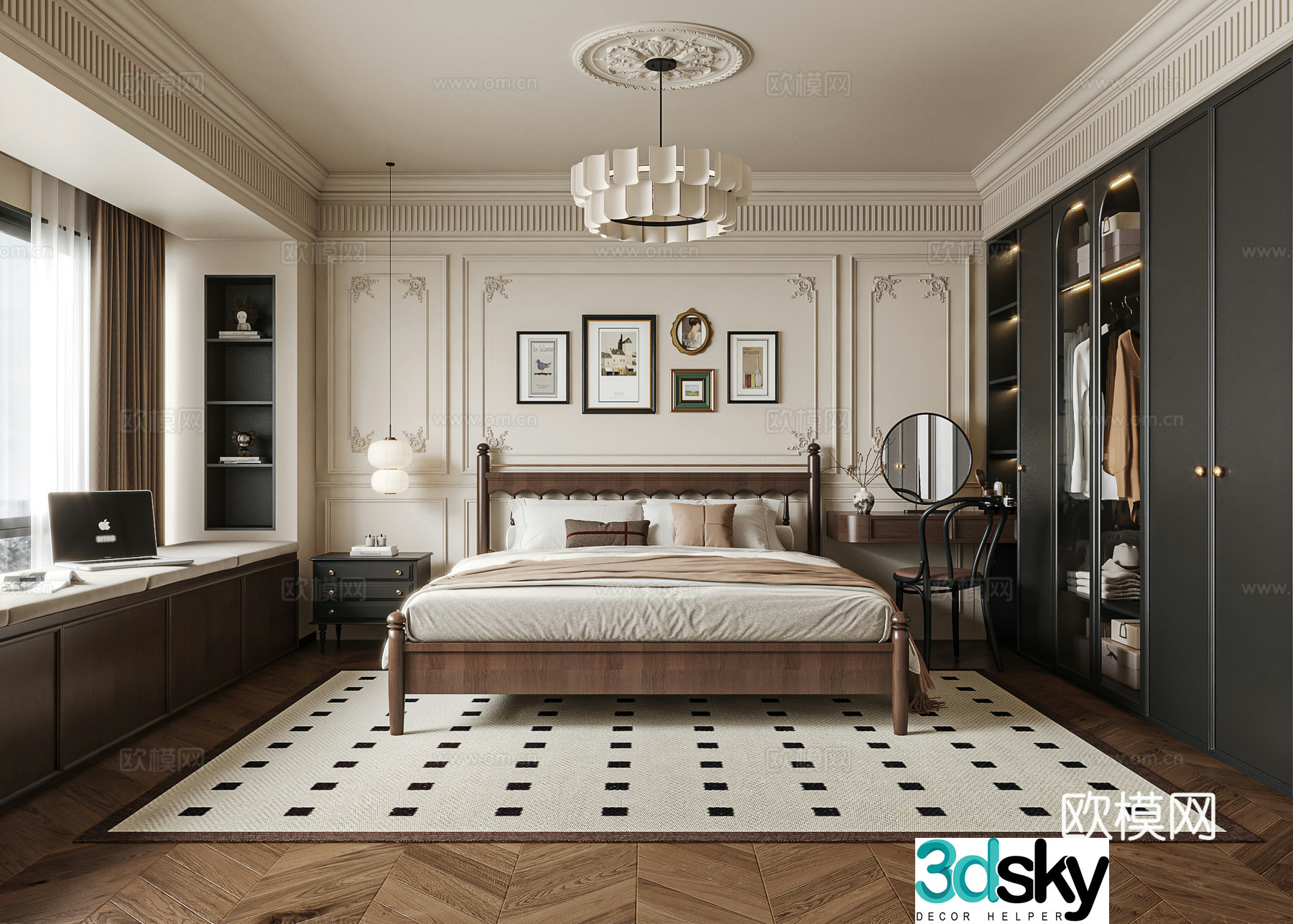 French retro bedroom master bedroom 3d model