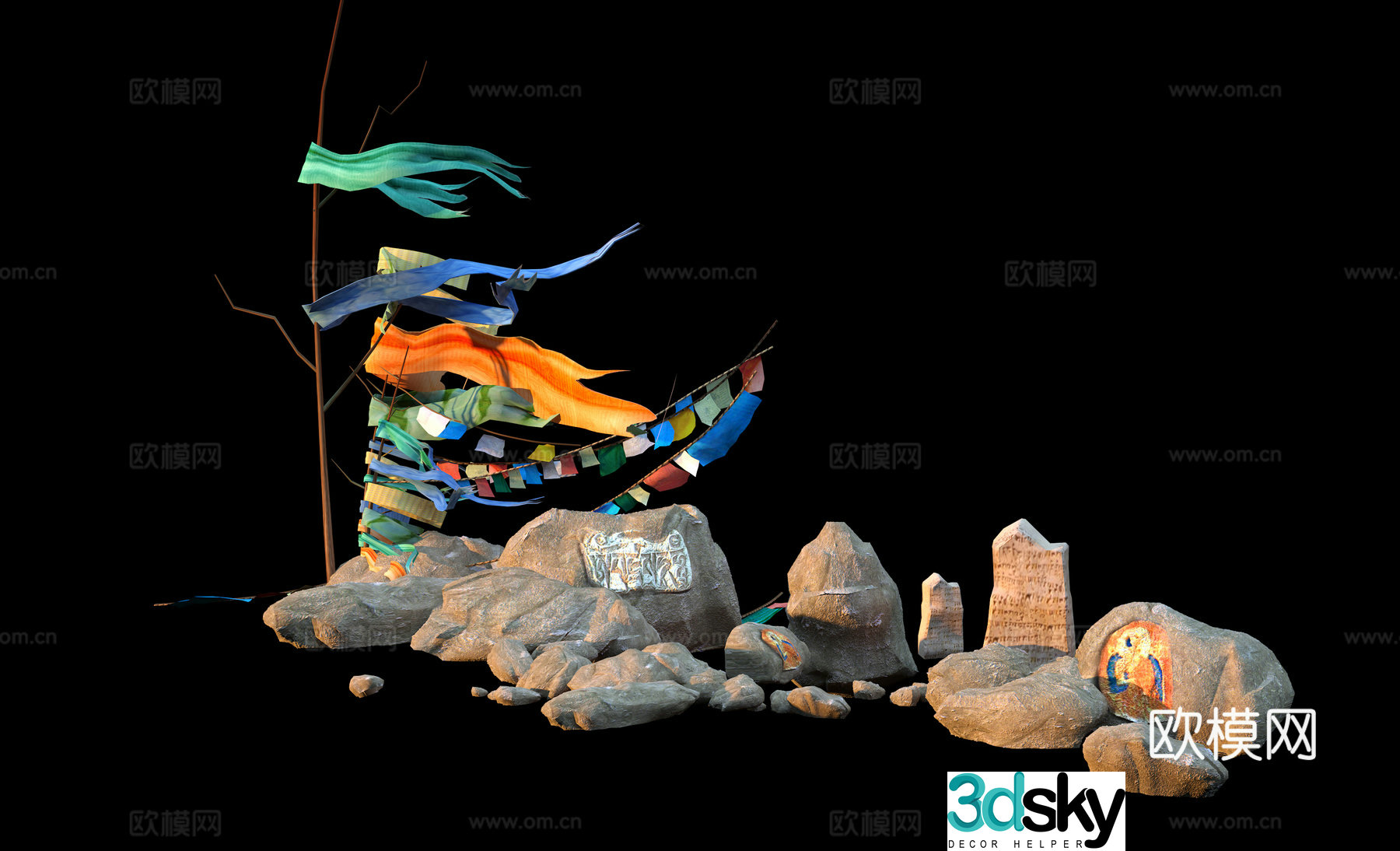 Landscape sketch stone prayer lotus 3D model