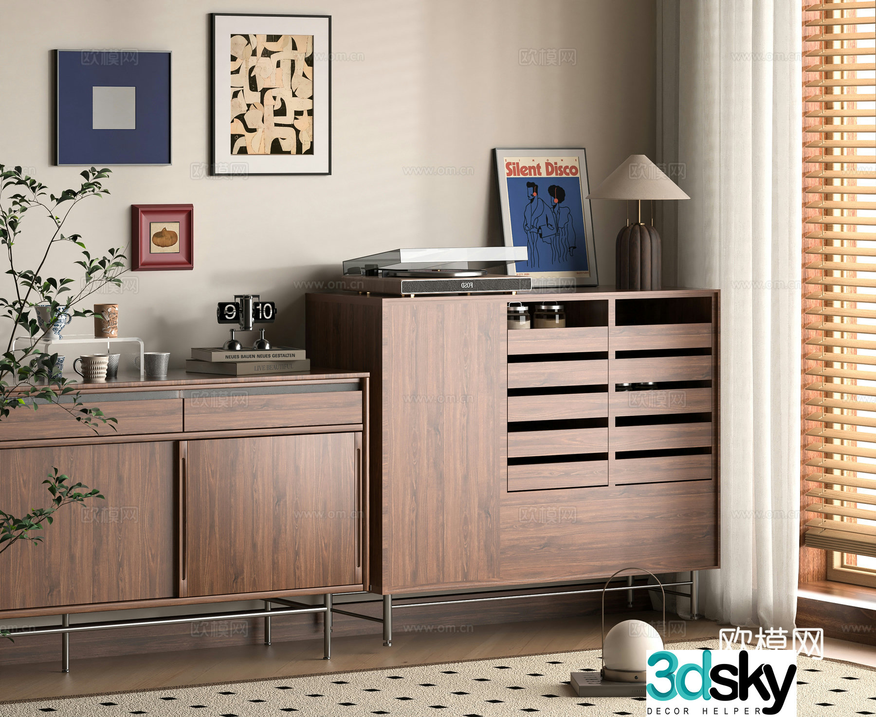Middle-aged sideboard storage cabinet sideboard 3D model