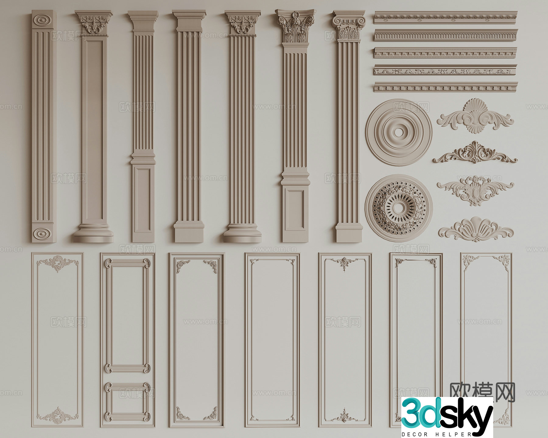French gypsum line line column 3d model