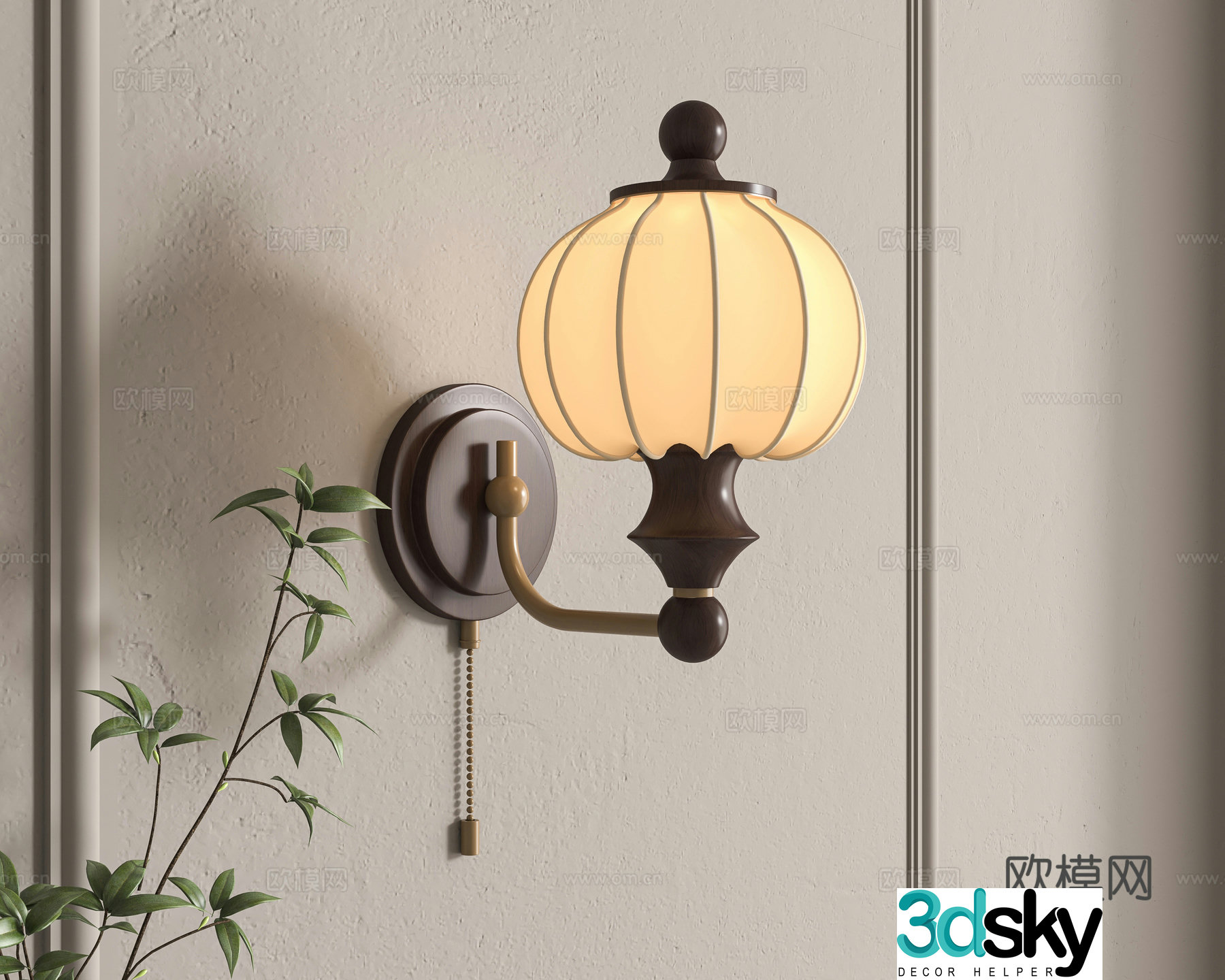 Middle -aged wind wall lamp 3D model
