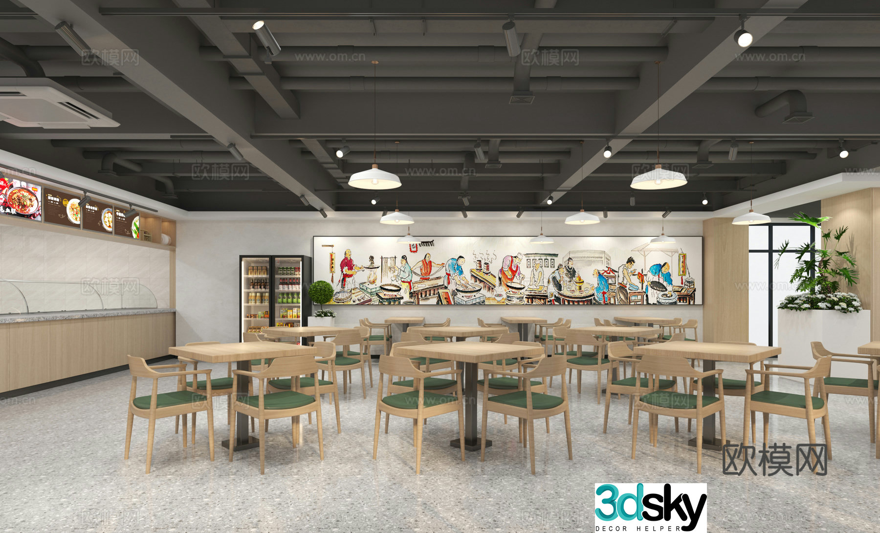 Modern community canteen canteen restaurant sales area 3D model