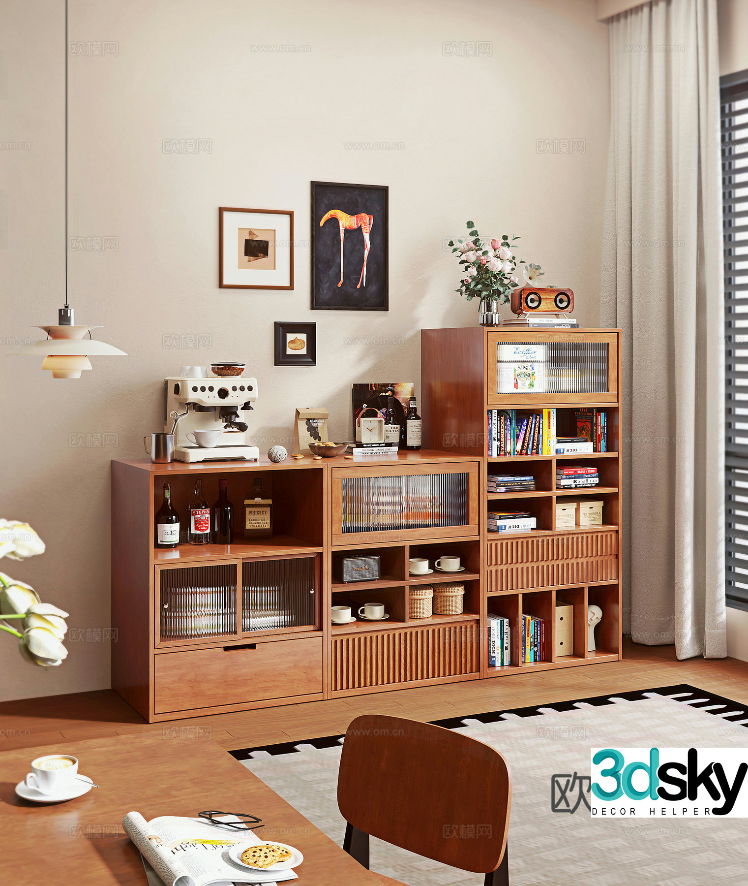 Middle -aged Wind Counter Cabinet 3D Model