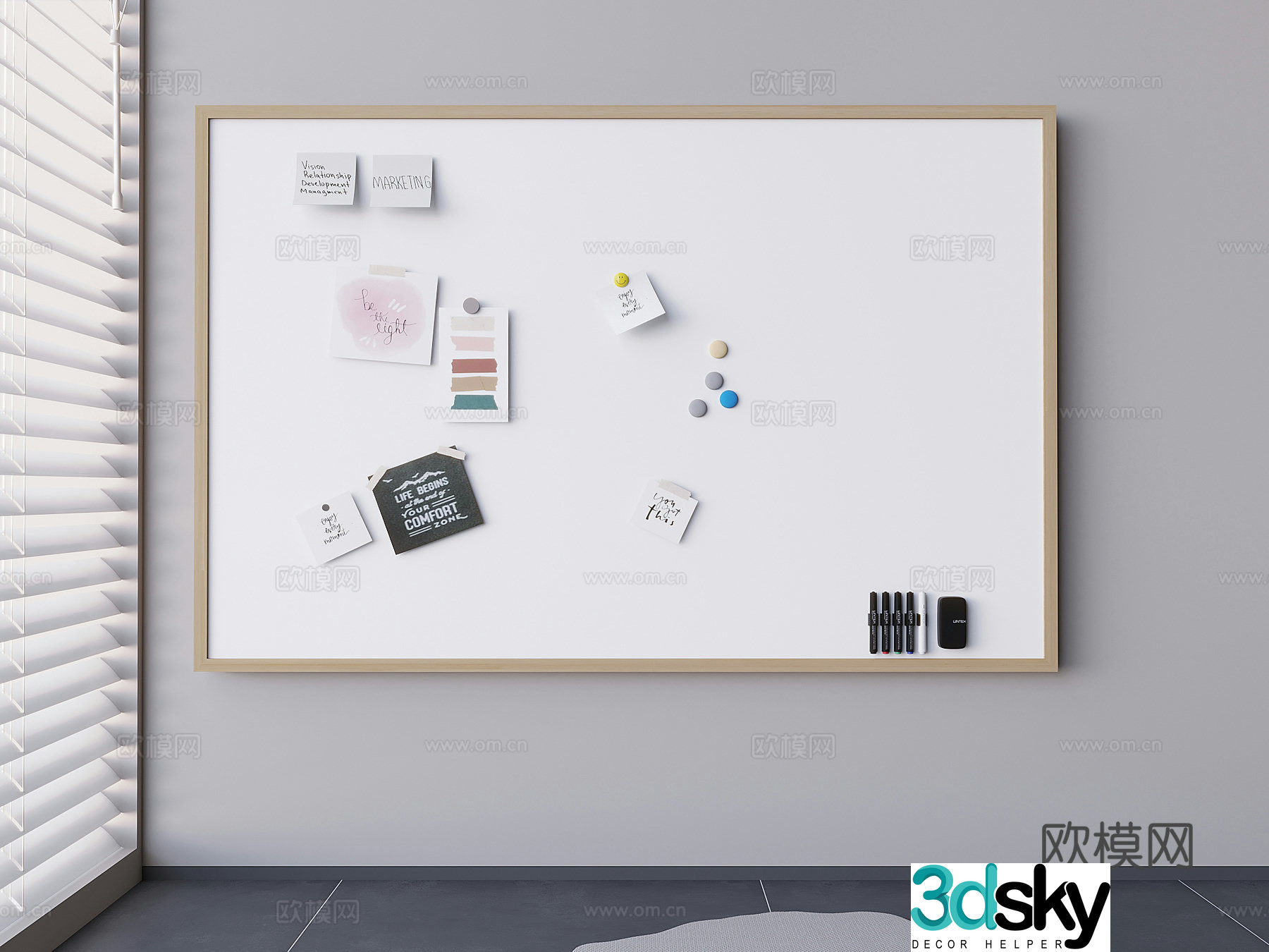 Office magnetic suction whiteboard square white board signature convenience paste 3D model