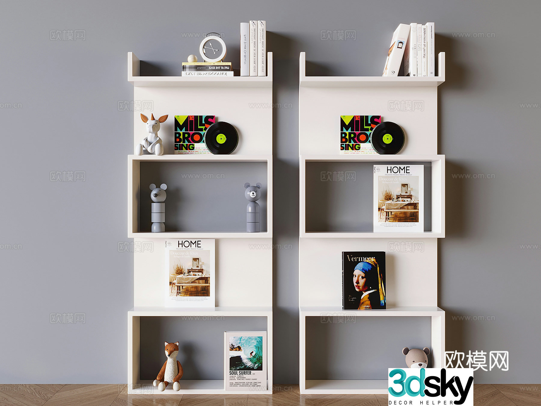 Nordic bookshelf storage cabinet 3d model