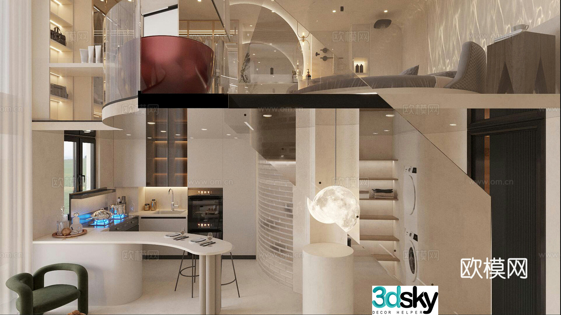 Single apartment loft apartment duplex apartment apartment living room 3d model
