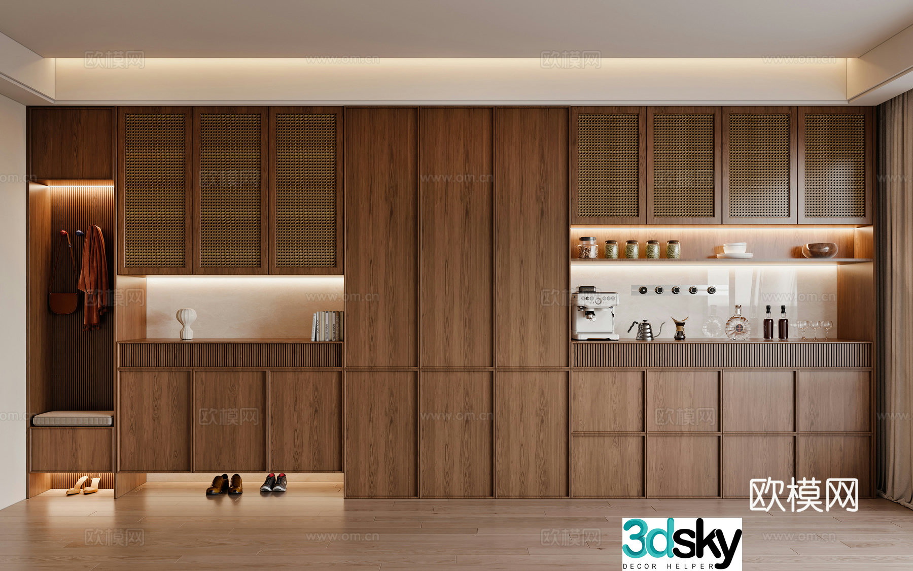 Middle-aged sideboard shoe cabinet 3d model