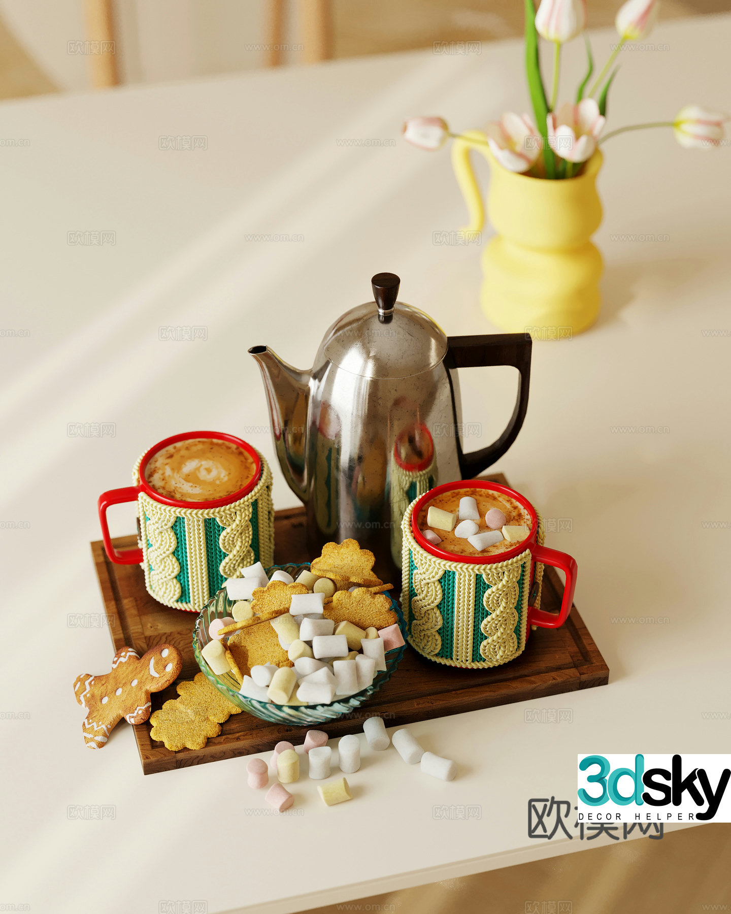 Modern tray coffee mug cup food 3D model