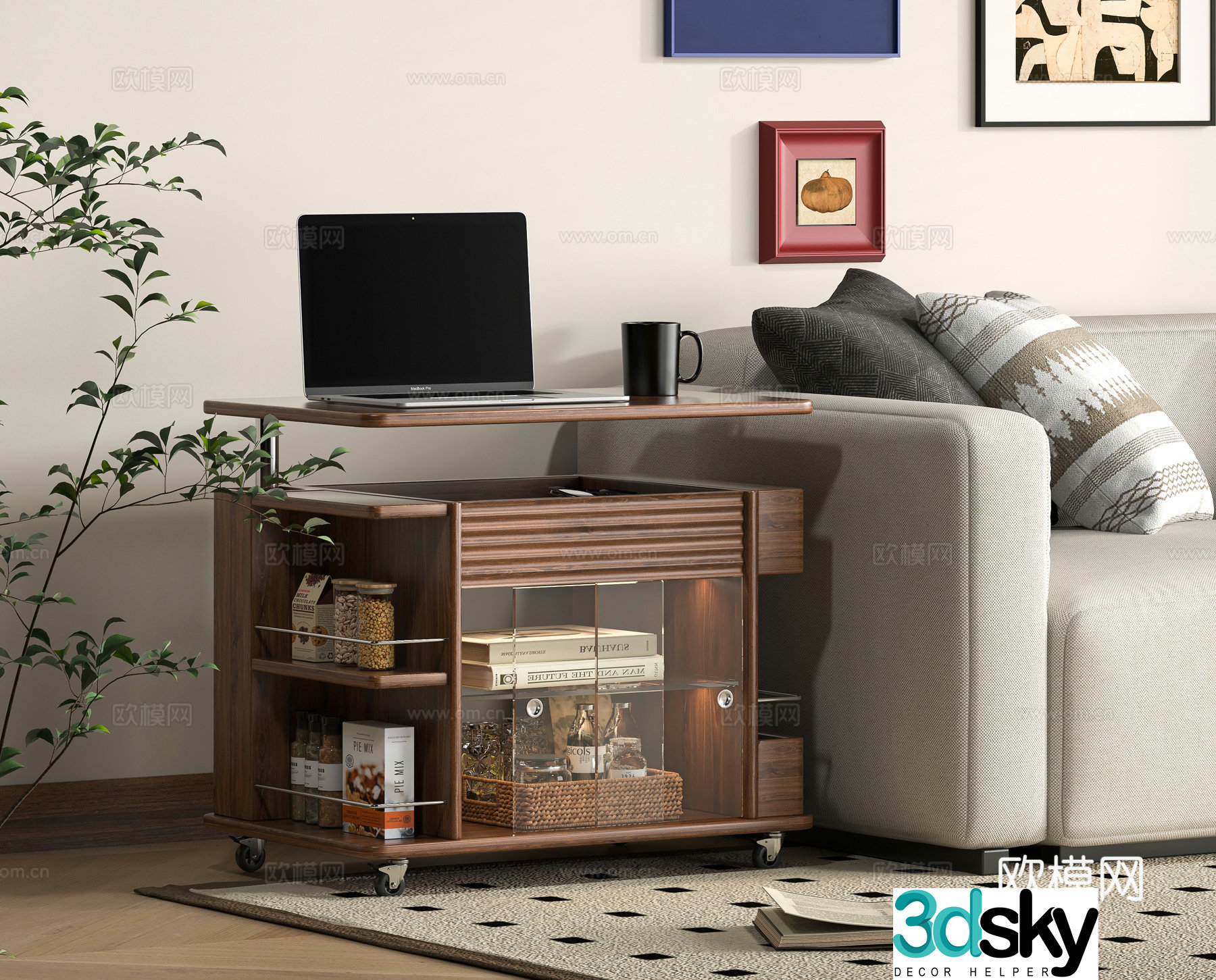 Medium style moving side table moving angle table movable trolley 3D model