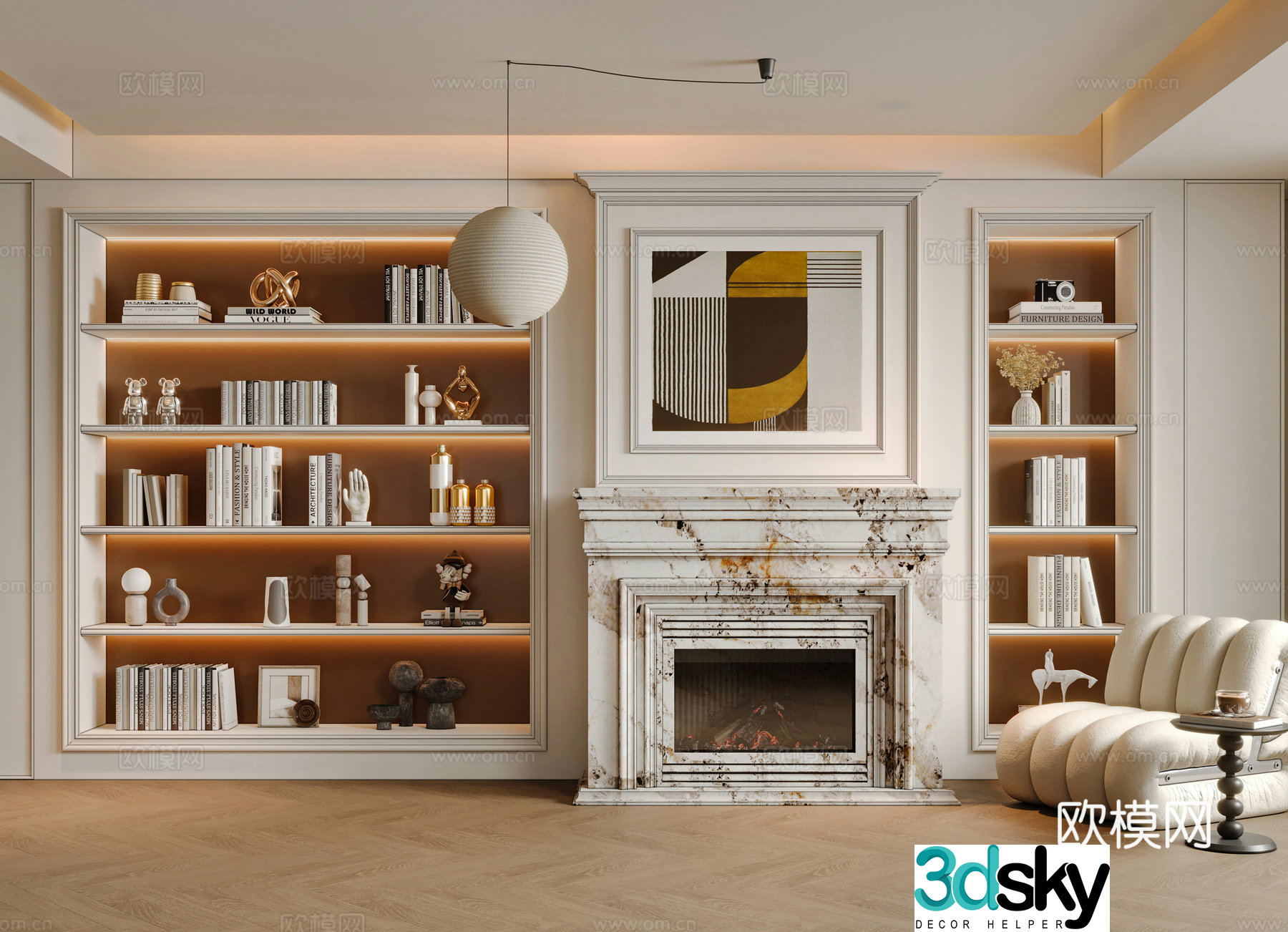 French bookcase fireplace 3d model