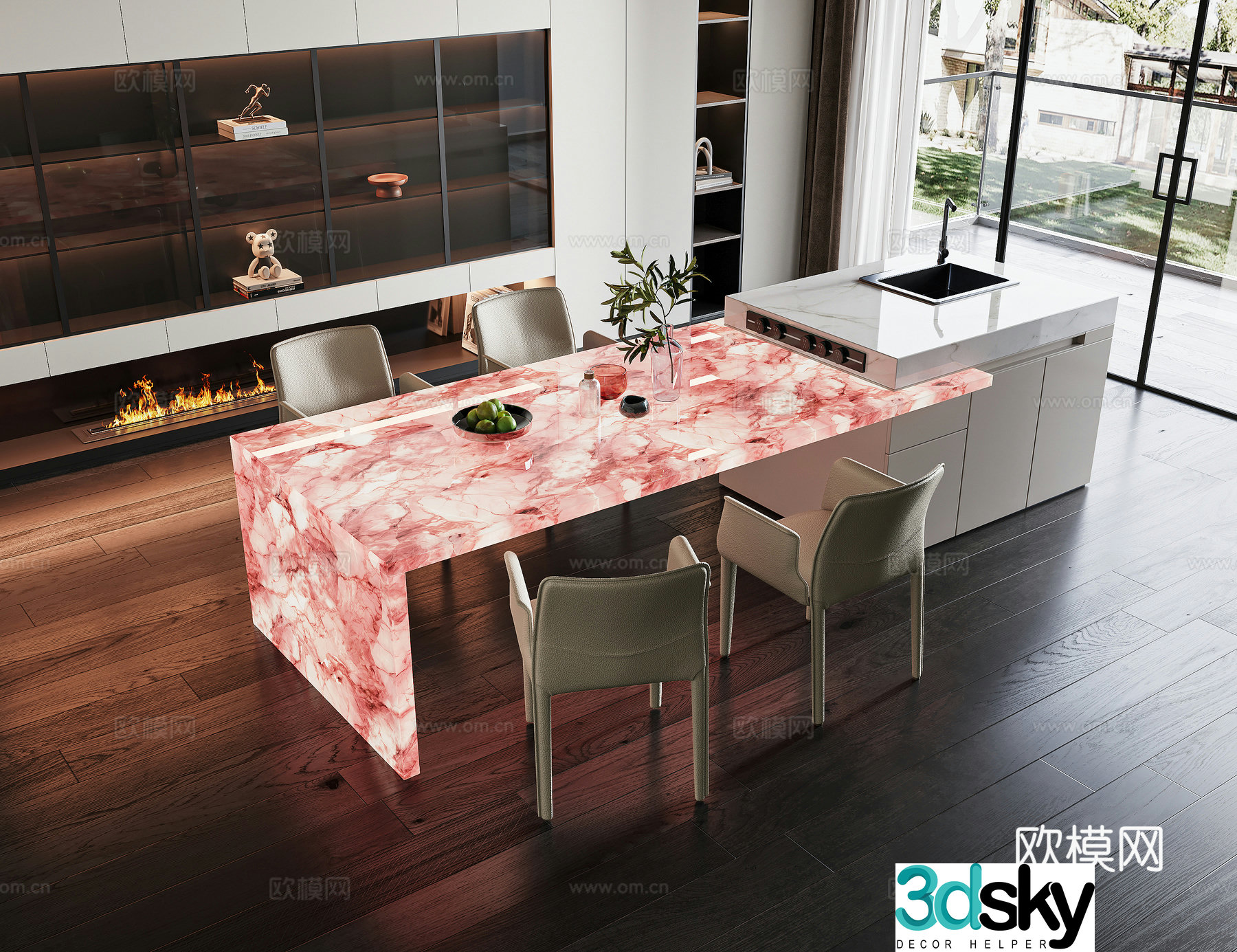 Modern Nakajima Table Table and Chair 3D Model