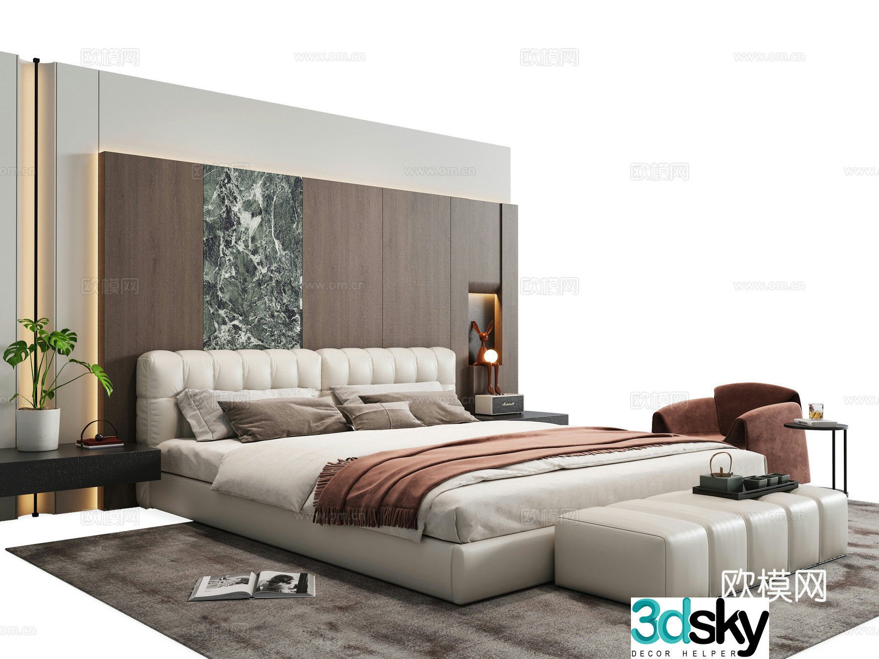 Italian double bed 3d model