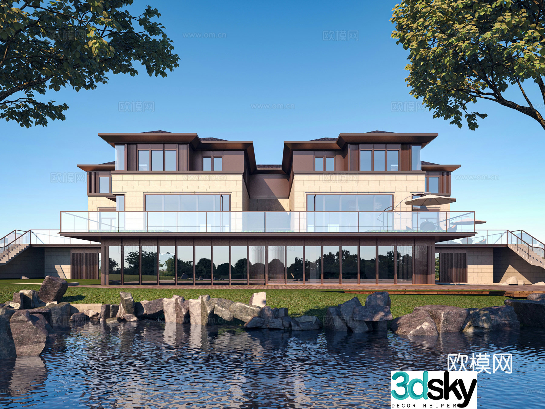 Modern townhouse exterior 3d model