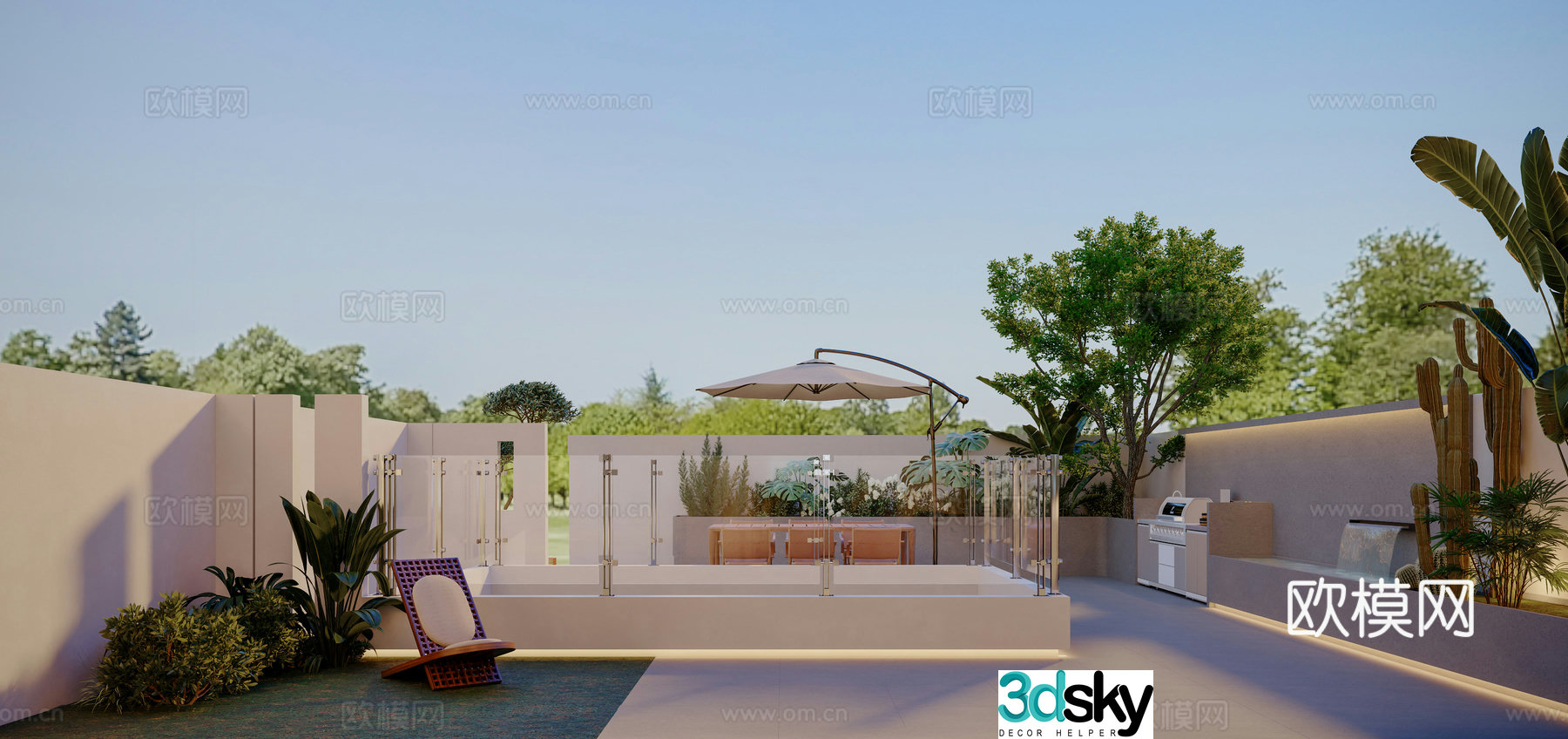 Modern villa landscape 3d model