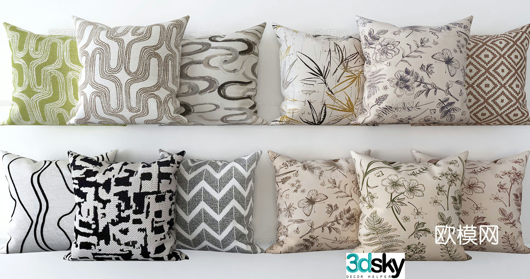 Modern printed pillow 3d model