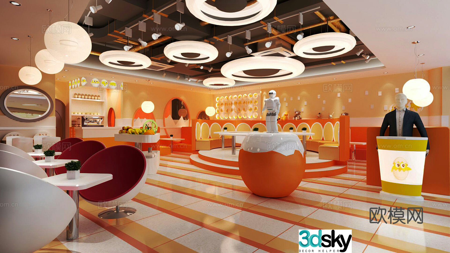 Modern fast food restaurant 3d model