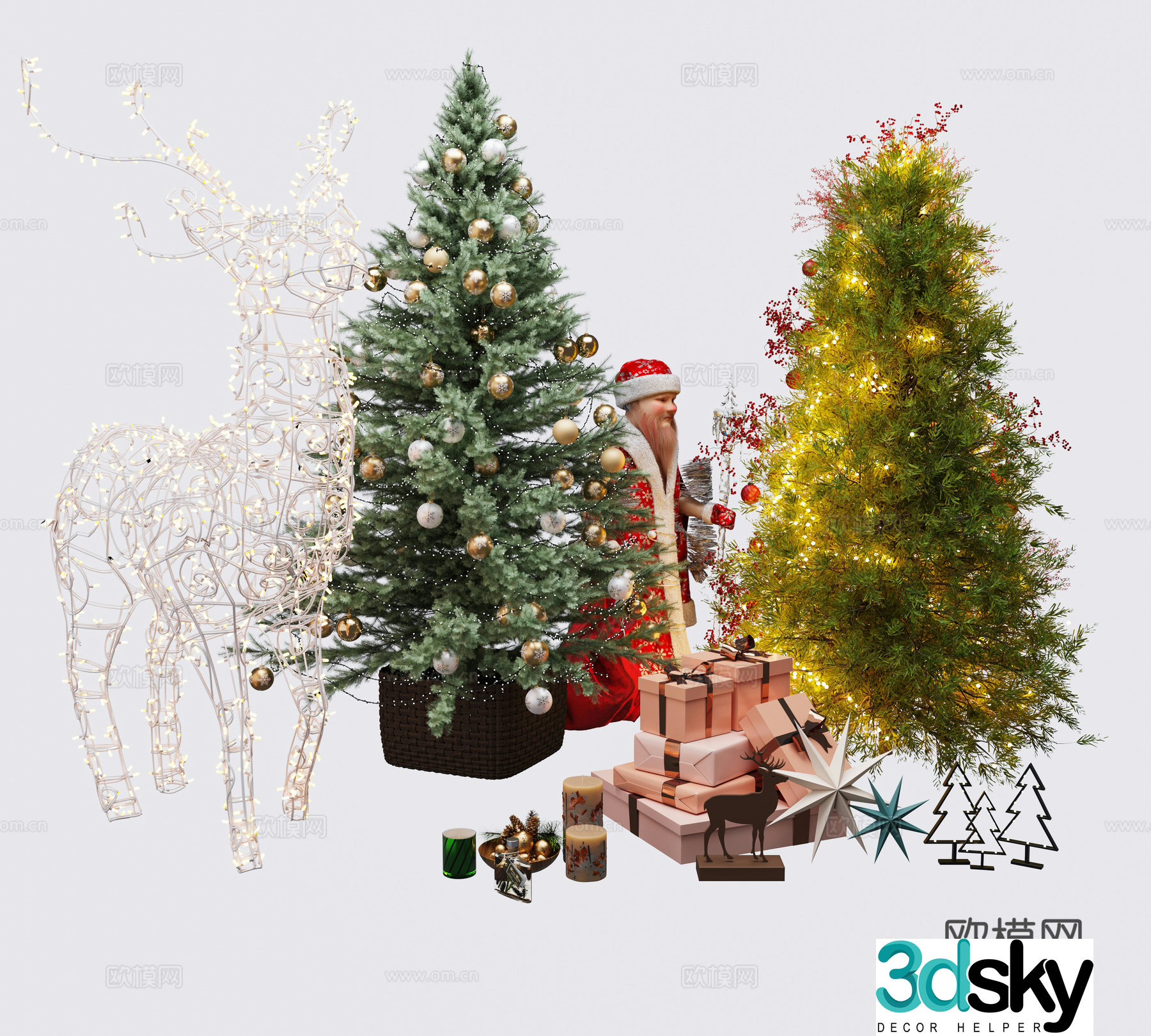 Christmas tree Santa Claus Gift Box Ornament Beauty 3D Model