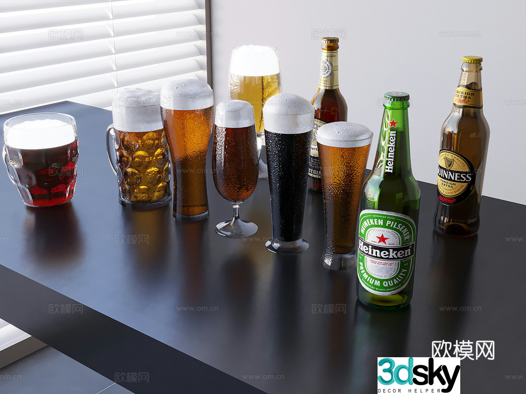 Beer wine wine bottle wine glass 3D model