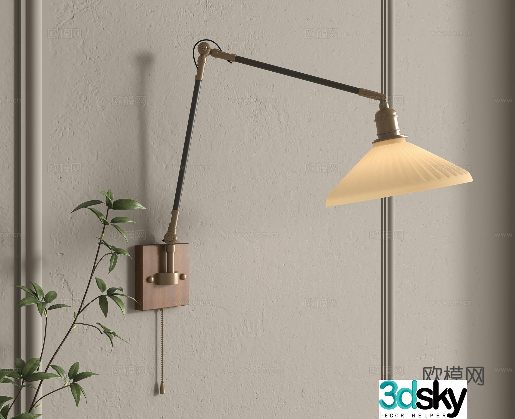 Middle -aged wind wall lamp 3D model