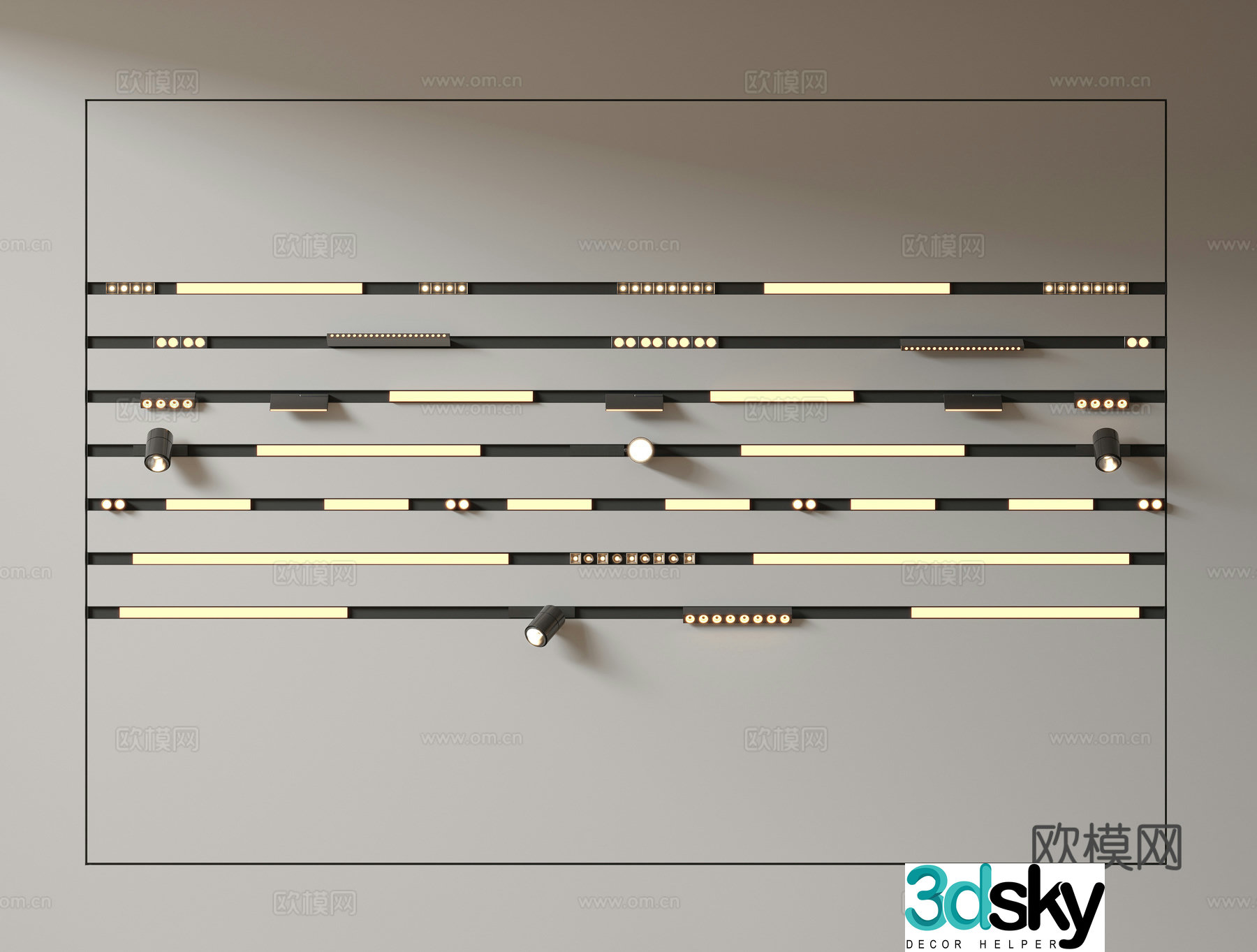 Modern downlight spotlight magnetic track spotlight surface-mounted steering spotlight linear lamp 3D model
