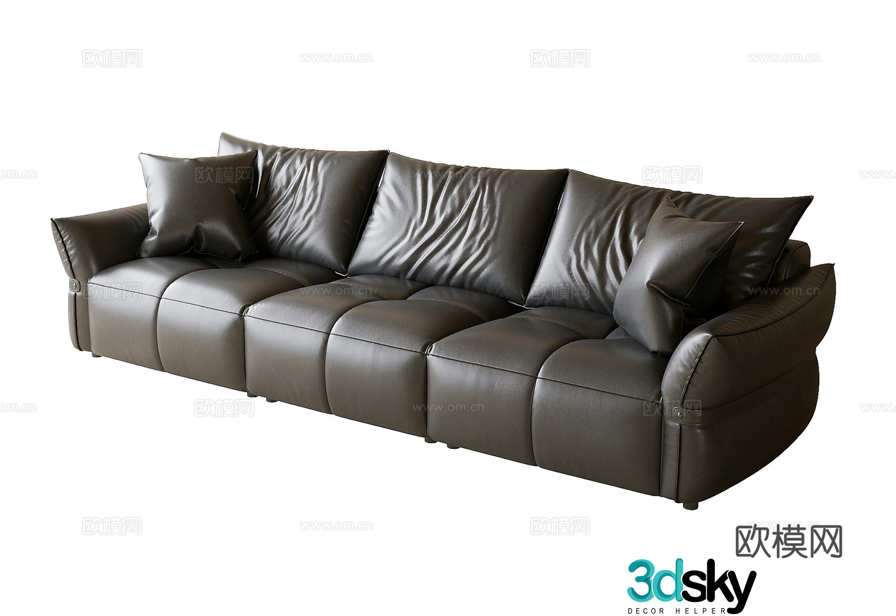 Modern three-person sofa leather sofa 3d model