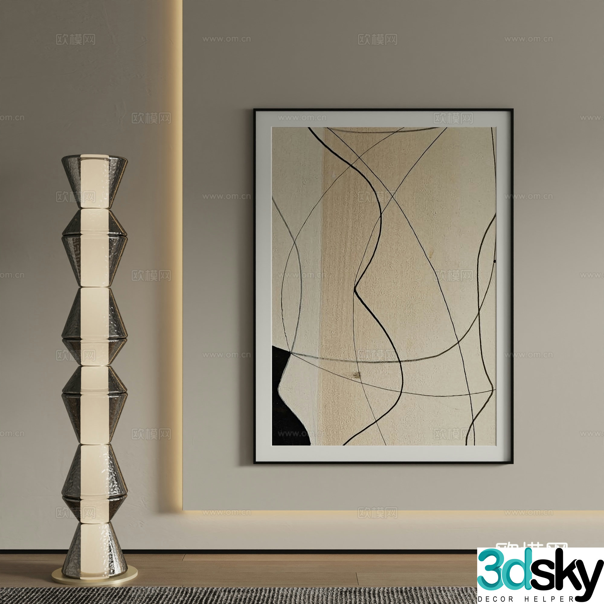 Modern abstract painting decorative painting 3d model