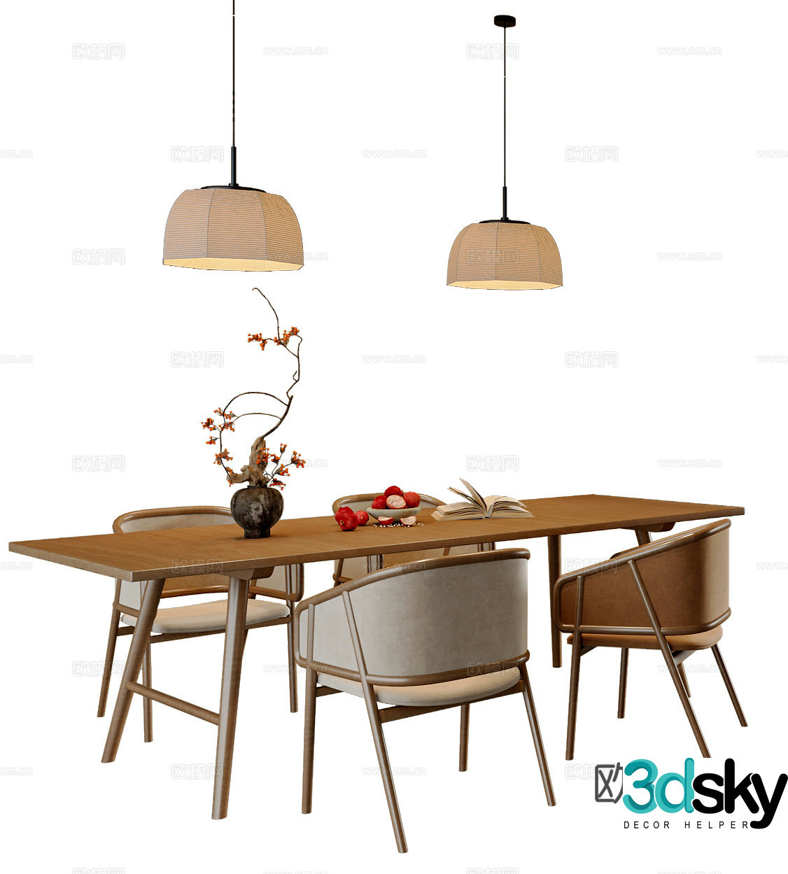 New Chinese dining table and chair 3D model