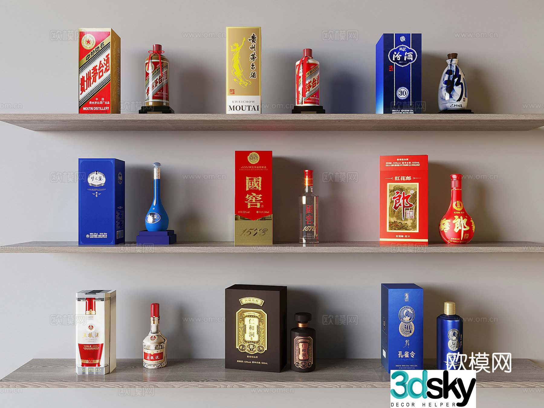 Baijiu bottle wine Moutai Wuliangye Dream Lan Fen Jiu Lang wine 3D model
