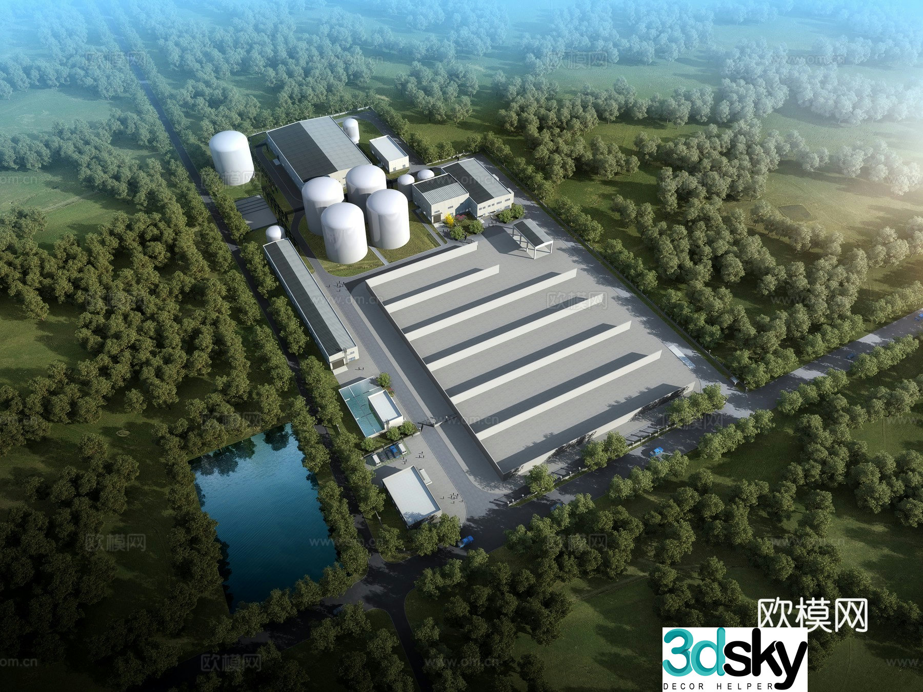 A bird’s -eye view of the industrial plant 3D model