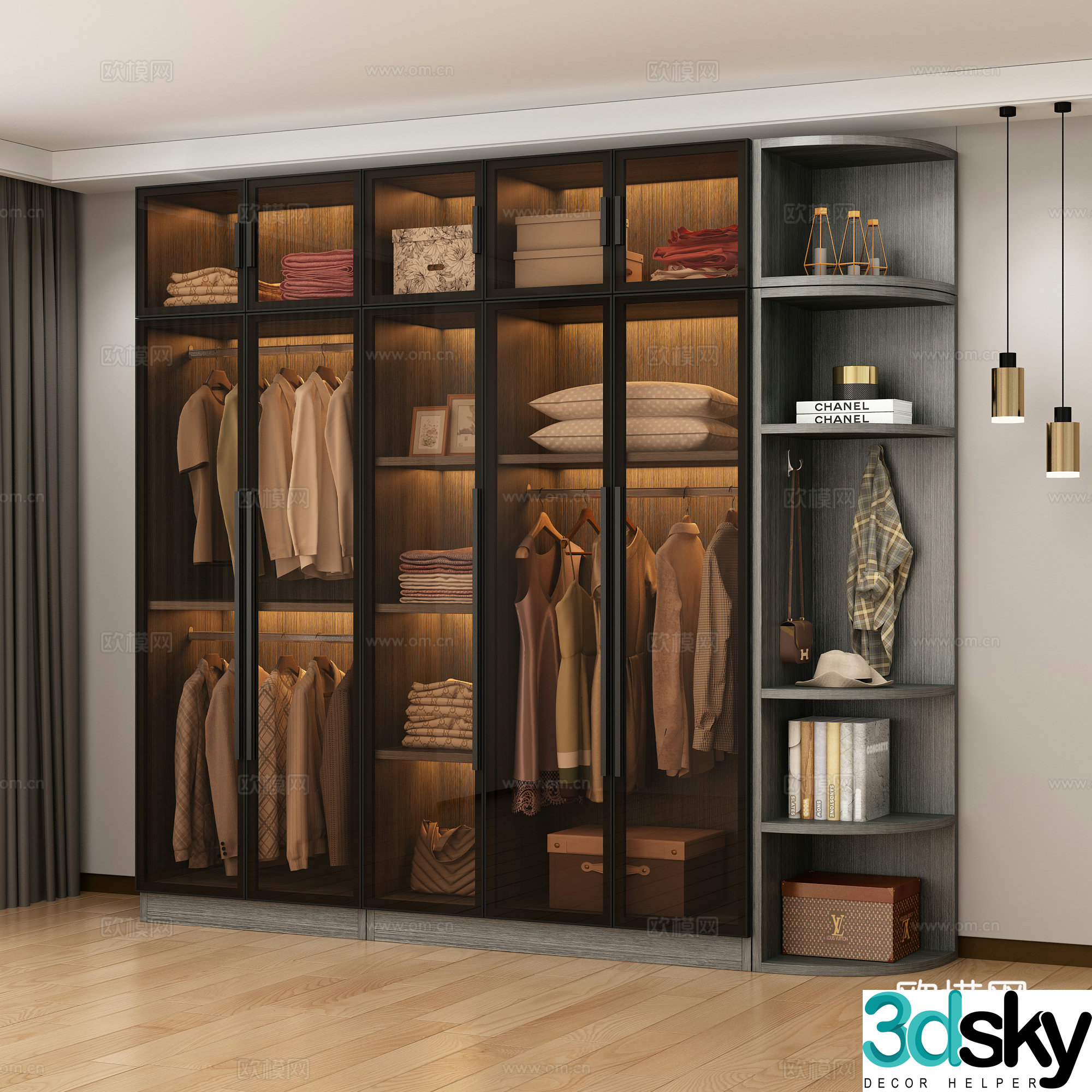 Light luxury glass wardrobe 3d model