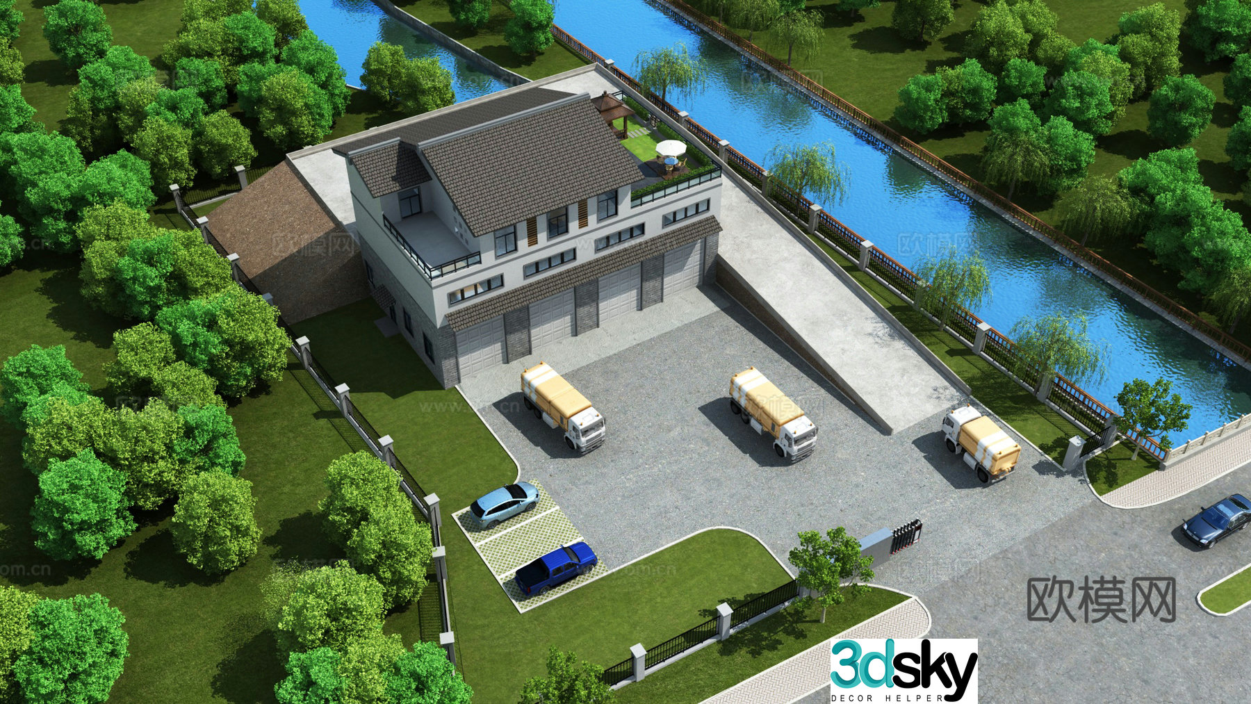 Xiuning Road Administration Garbage Station Hui style building 3D model