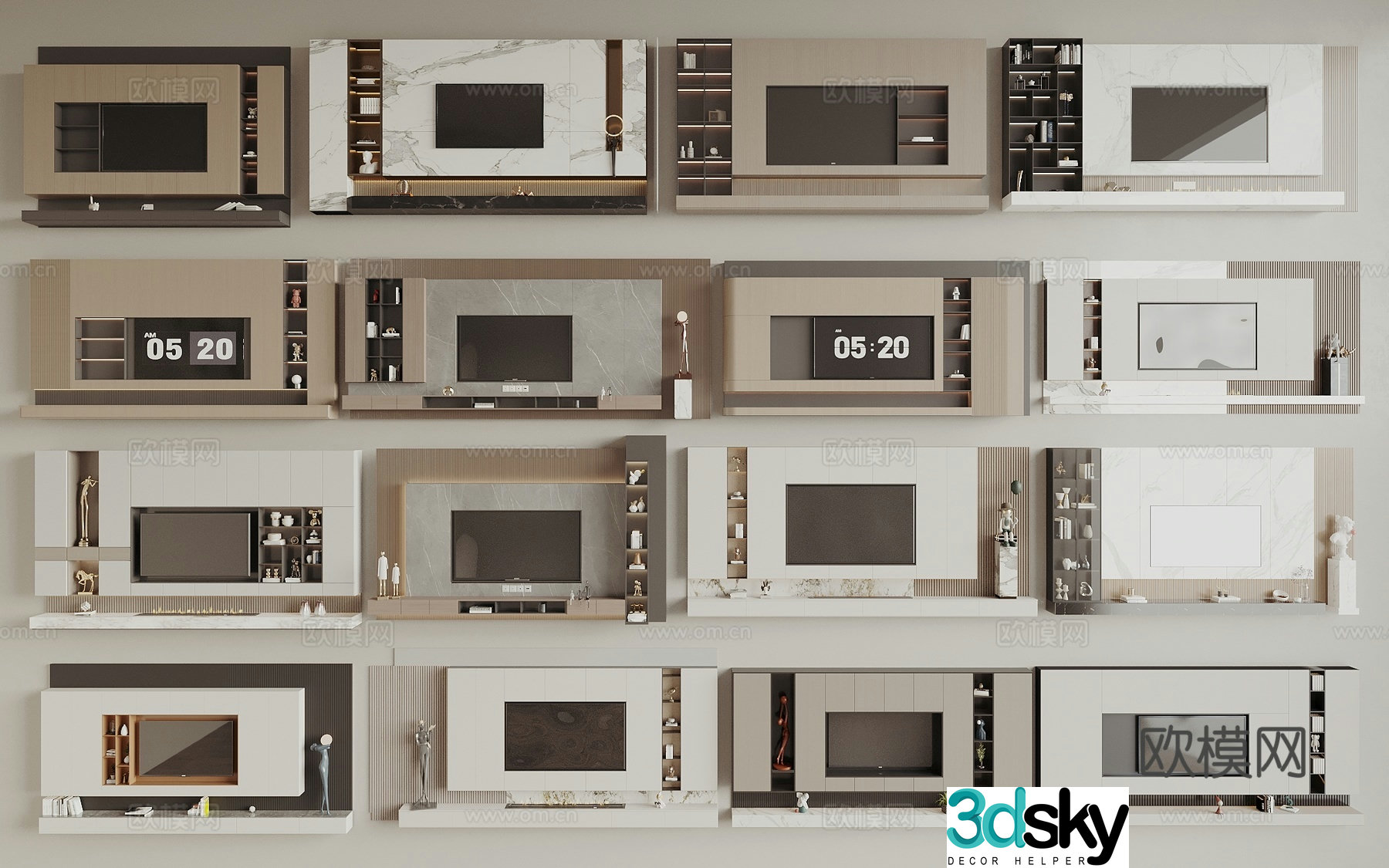 Modern TV background wall 3d model