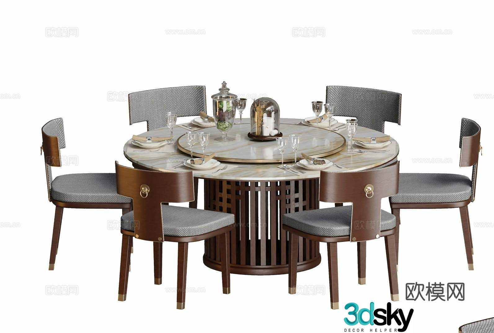 New Chinese dining table and chair 3D model