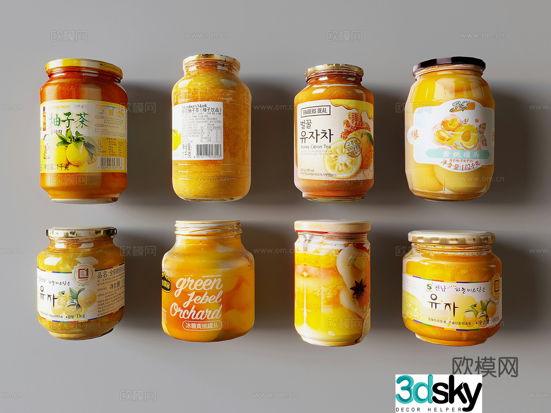Canned rock sugar yellow peach honey grapefruit tea drink assorted canned fruits 3D model