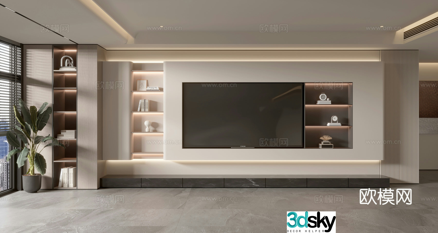 Modern TV background wall 3d model