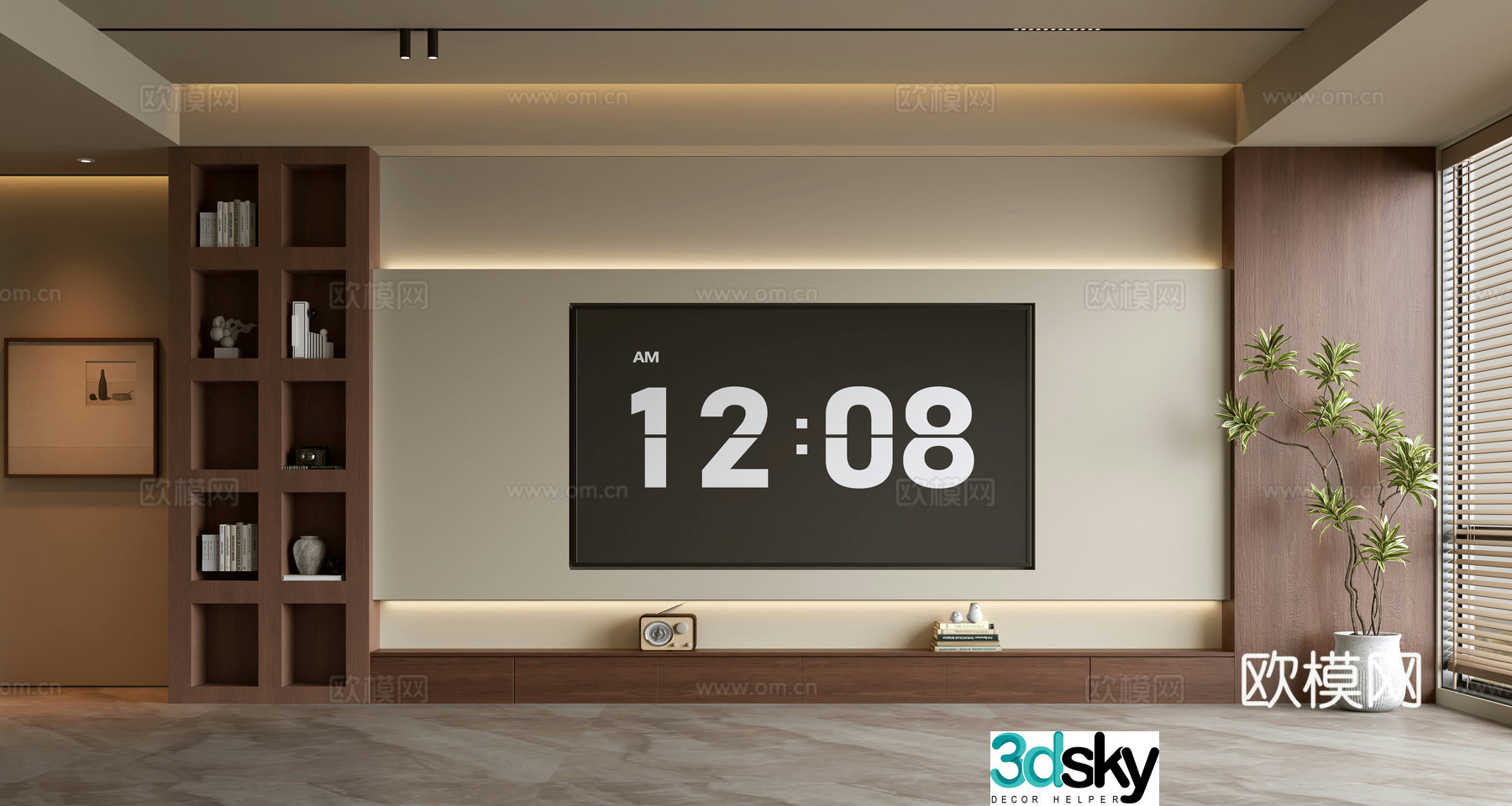 Middle-aged TV background wall 3d model