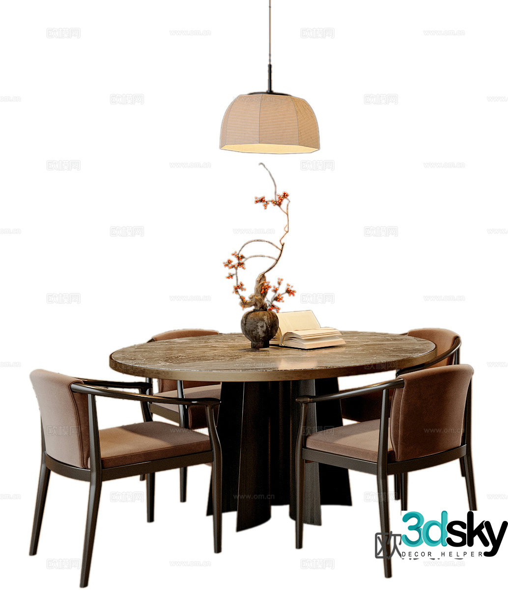 New Chinese dining table and chairs 3d model