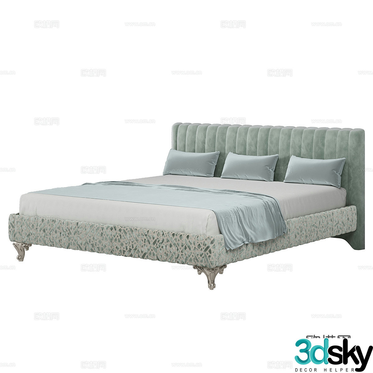 French double bed 3d model