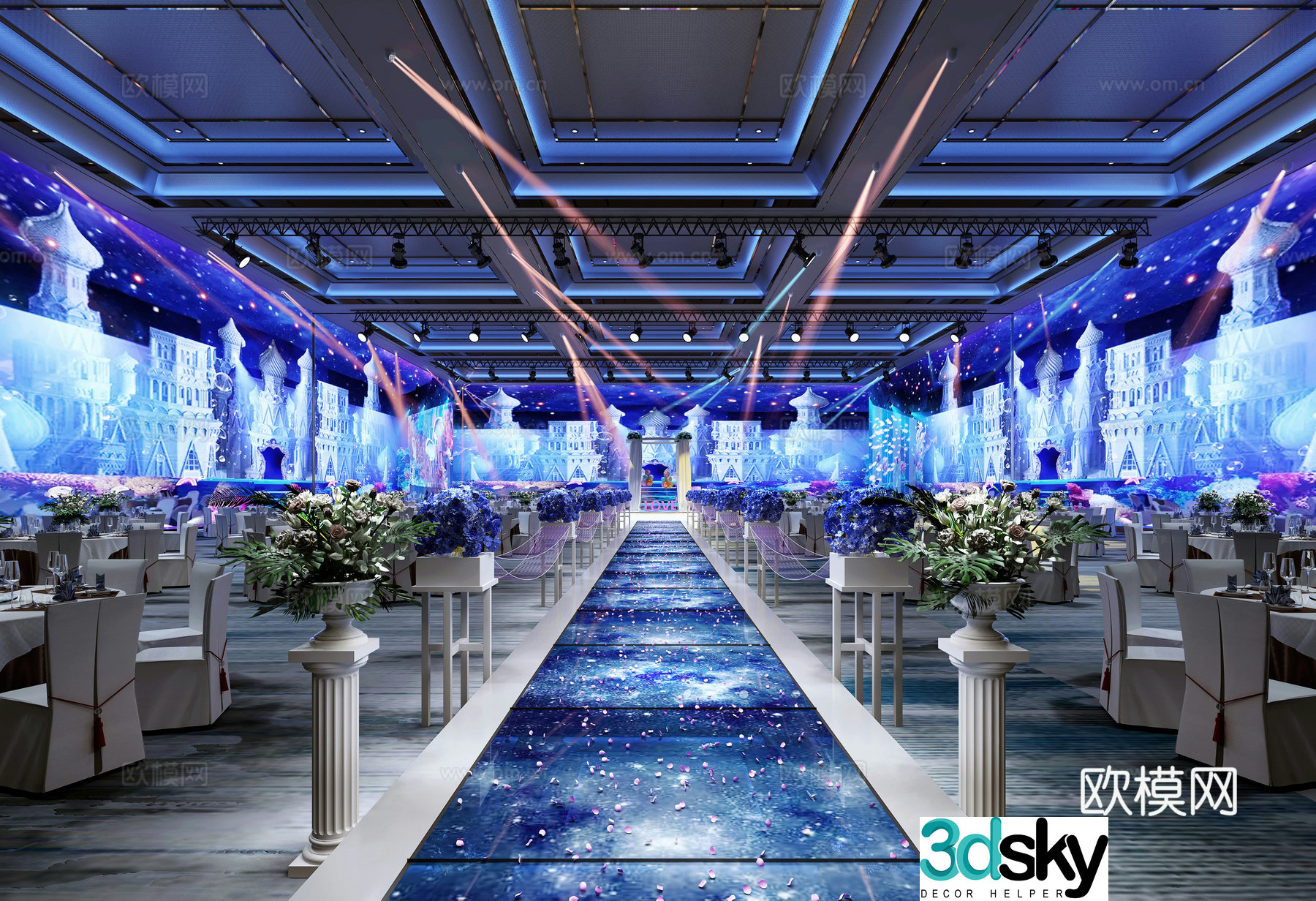 Modern hotel banquet hall 3D model