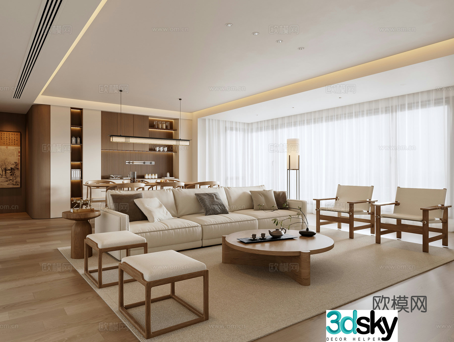 New Chinese style living and dining room 3D model