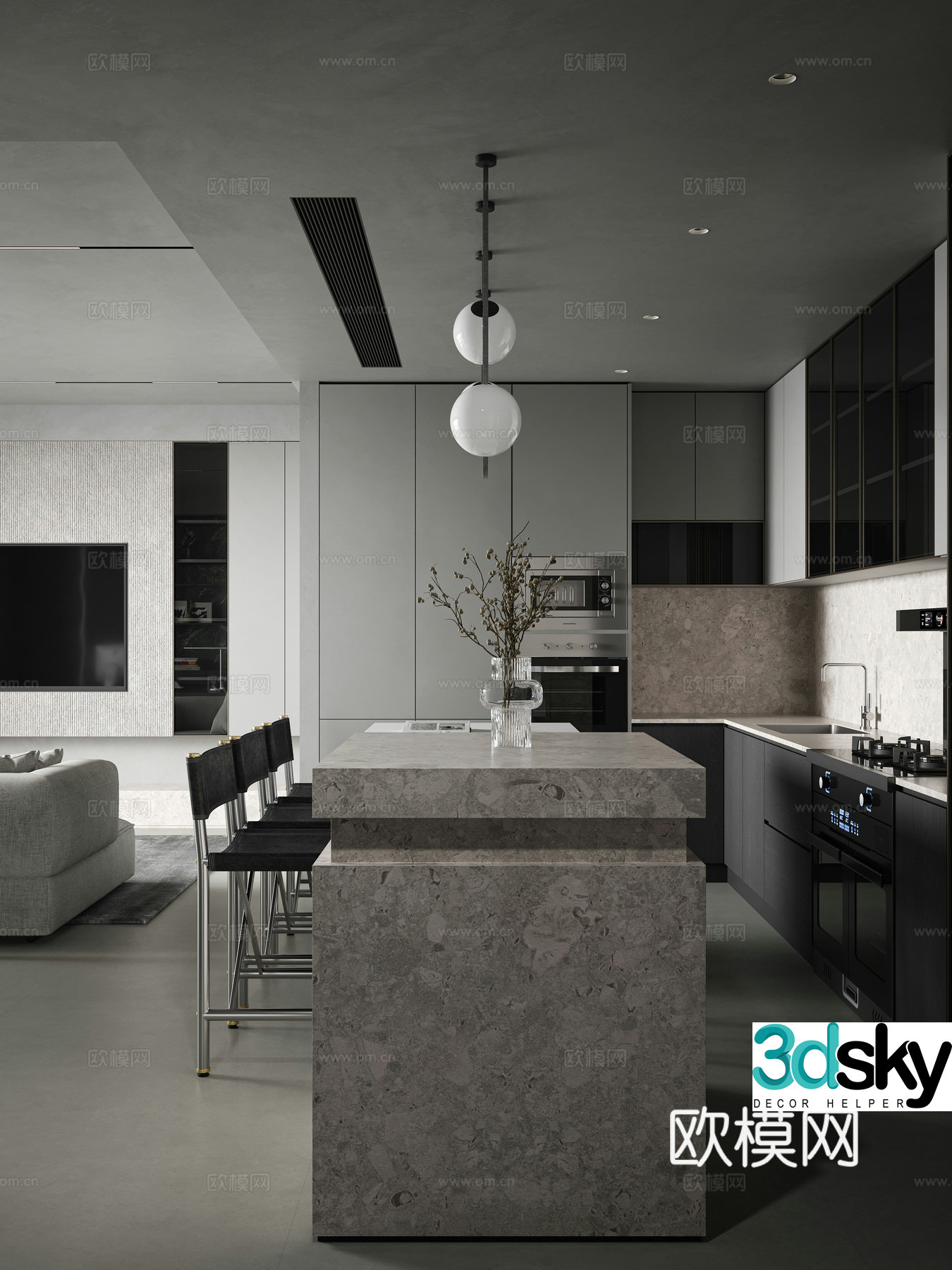 Premium gray living room 3d model